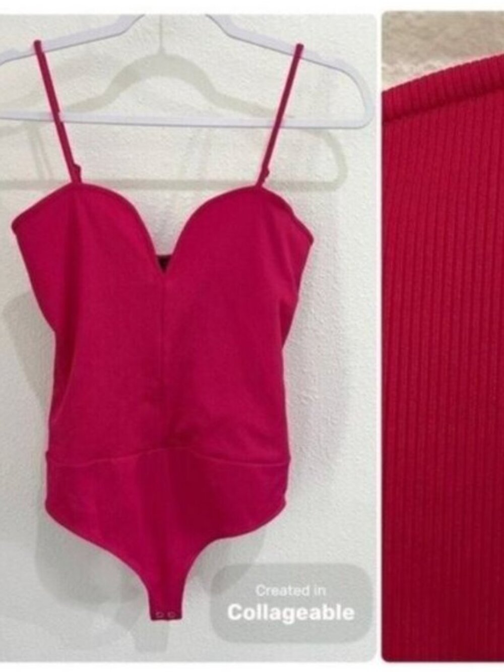 New Express Ribbed Red Bodysuit Feminine V Neck
